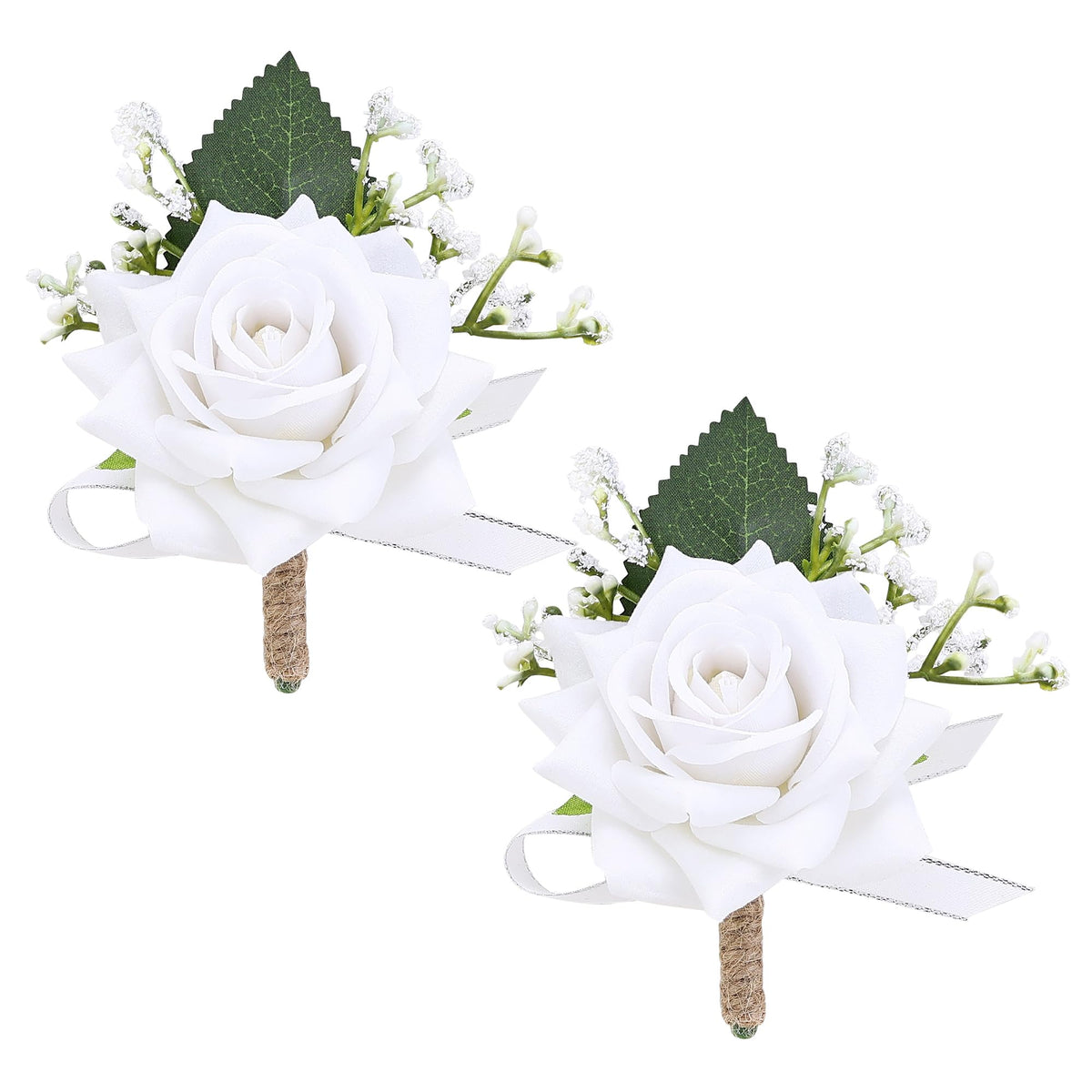 2Pcs Burgundy Rose Corsage and Boutonniere Set, Wrist Corsage with Double Pearl Bracelet and Boutonniere for Men with Pin Clip for Wedding Prom Homecoming Party Suit Decorations