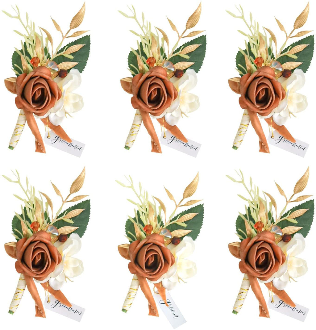 Lookein Set of 2 Wedding Boutonniere for Men Artificial Flowers Wedding Groom Groomsmen Boutonniere for Wedding Ceremony Anniversary Formal Dinner Party, Dusty Rose