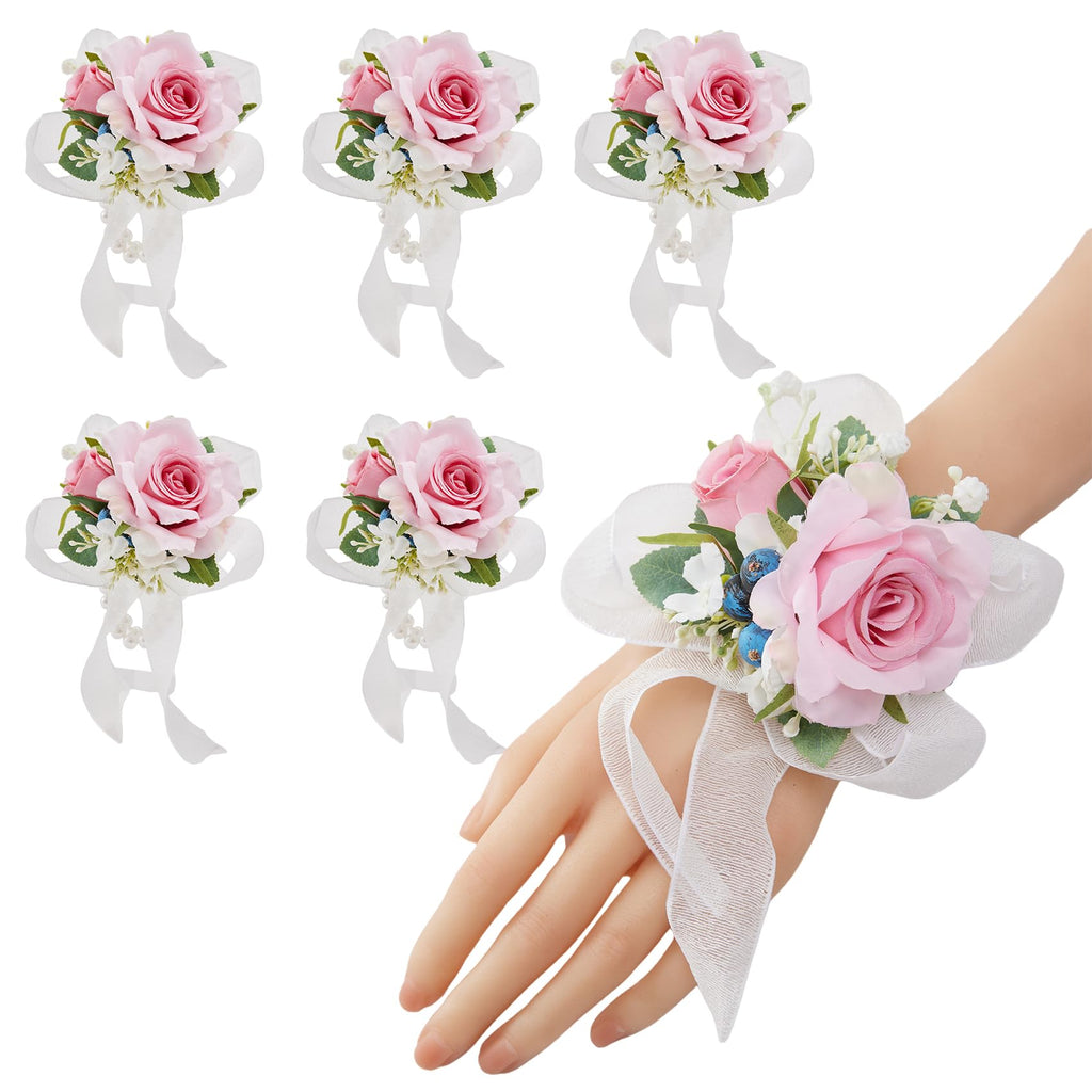 6Pcs White Artificial Silk Rose Wrist Corsages Wedding Prom