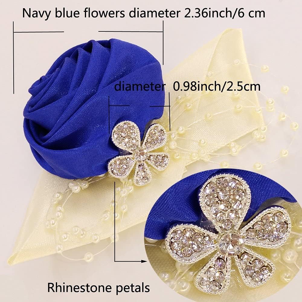 Arlai 1pc Wedding Bridesmaid Wrist Corsage, Dark Blue Flower Bracelet