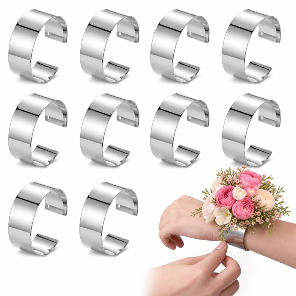 Liliaafar Gold 10 Pcs Corsage Wristlet Bracelet Bands for Women Cuff Bangle Bracelet Wrist Corsage DIY Wedding Wristband Wide Open Adjustable for Wedding Bridal Party Prom (0.98",Narrow Cuff)
