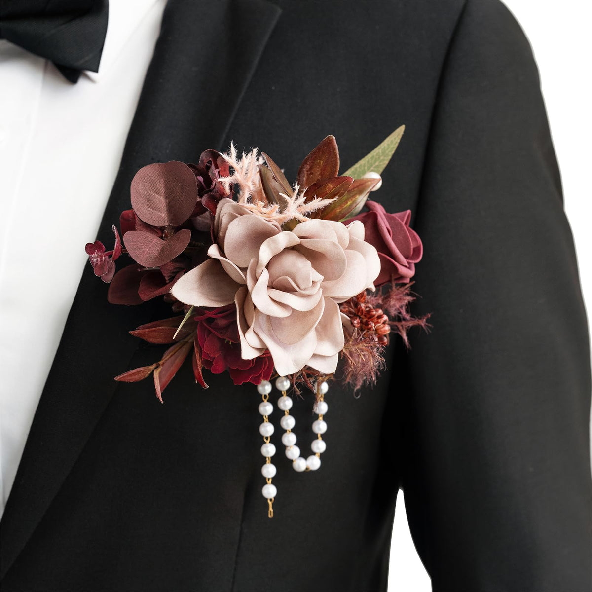 Ling's Moment Boutonniere for Men with Pin, White Ranunculus Ivory, 6"Wx5"H