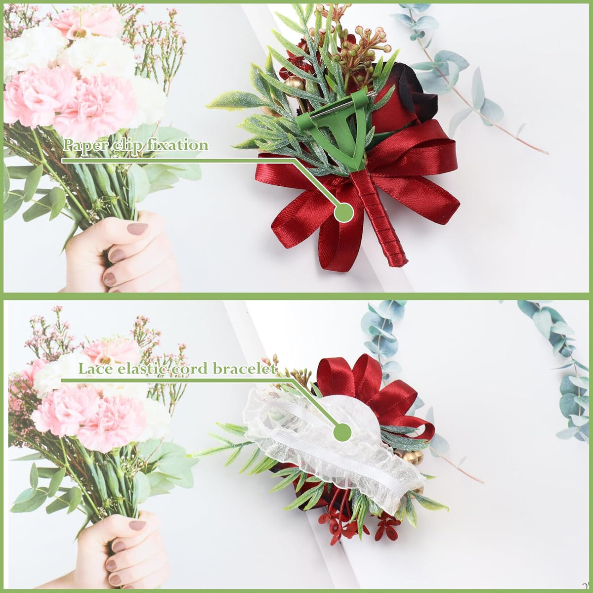 2 Pcs Wine Red Rose Corsage and Boutonniere Set for Wedding