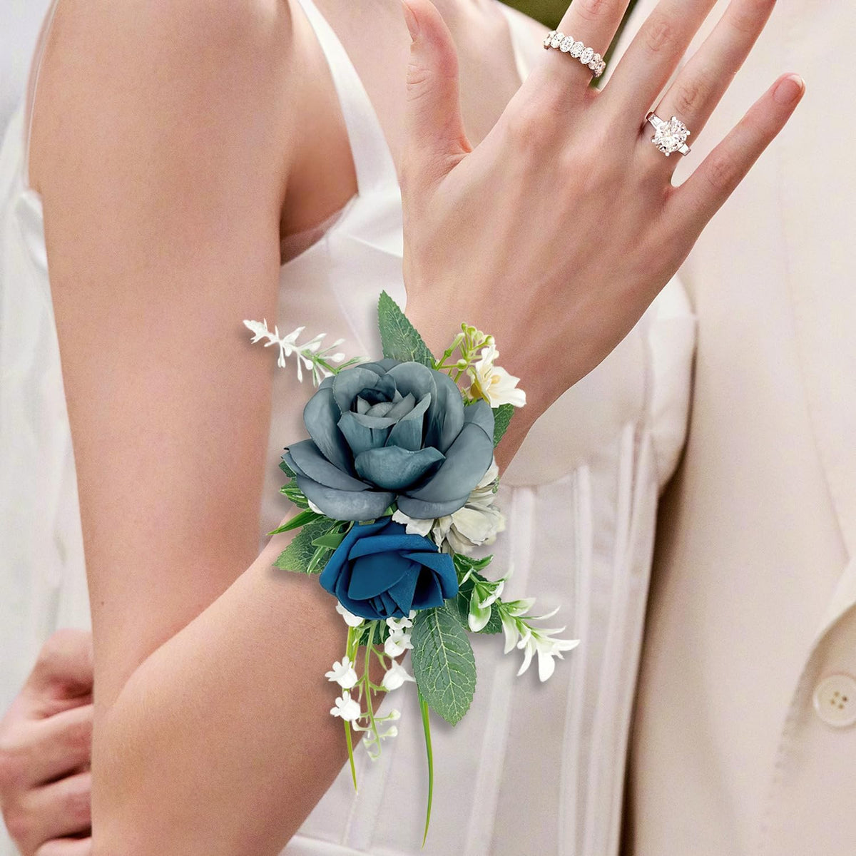 Blue Rose Boutonniere for Men - Single Pocket Pin, 6.7"x4"