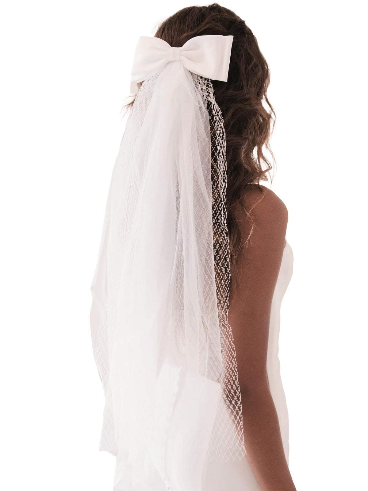 Bridal Veil Bachelorette Party Veil White Bow Wedding Veil Elegant Tulle Layer Hair Clip for Women and Girls