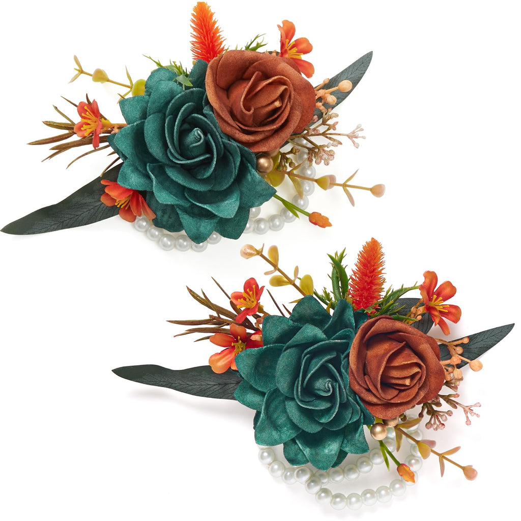Serwalin 2Pcs Champagne Rose Boutonniere for Men Wedding Prom Party 6-7Inch