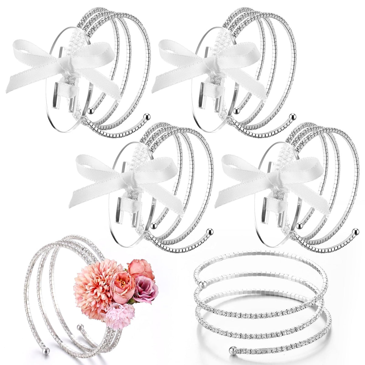 Hotop 4 Set Gold Hammered Wrist Corsage Bracelets Stackable Cuff