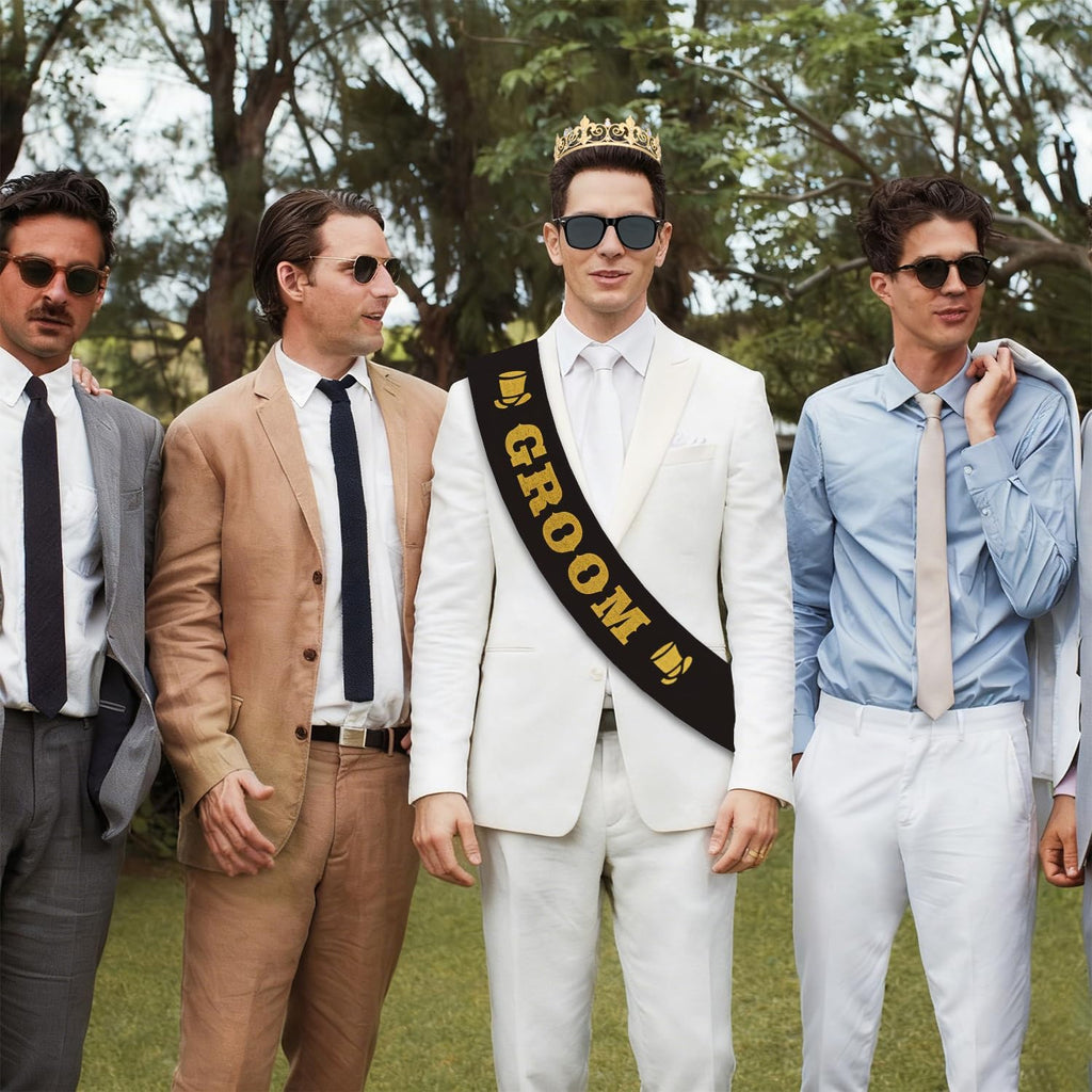 Bachelor Party Decorations Groom Crown Sash Sunglasses for Men Bachelor Party Favors Groom Gifts Wedding Decorations