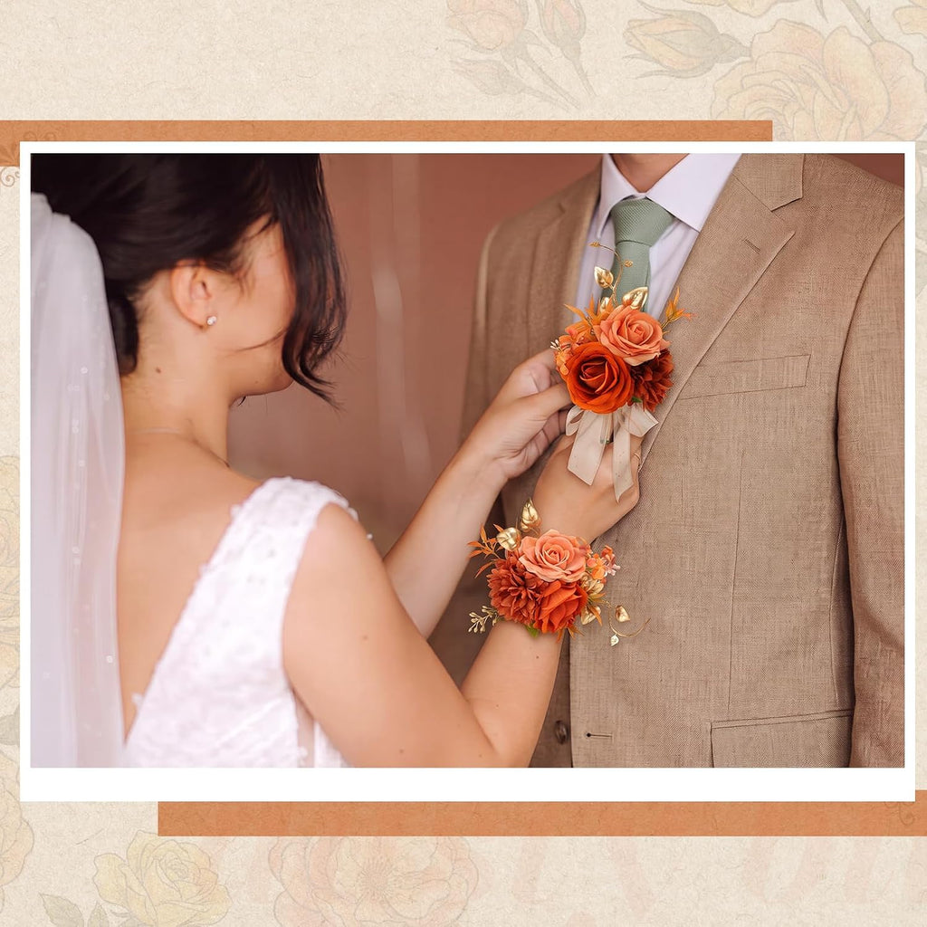 Canlierr 2 Pcs Orange Corsage and Boutonniere Set Wedding Accessories
