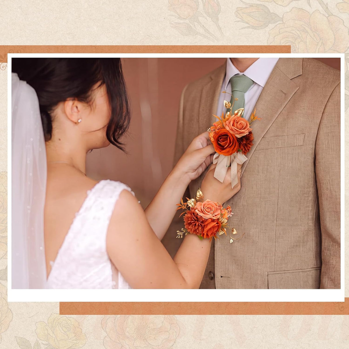 Canlierr 2 Pcs Orange Corsage and Boutonniere Set Wedding Accessories