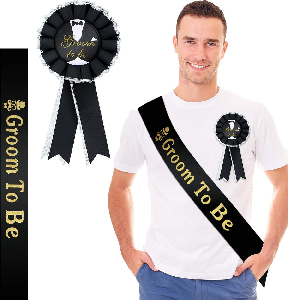 WILLBOND 2 Pcs Groom Sash and Badge Set for Bachelor Party