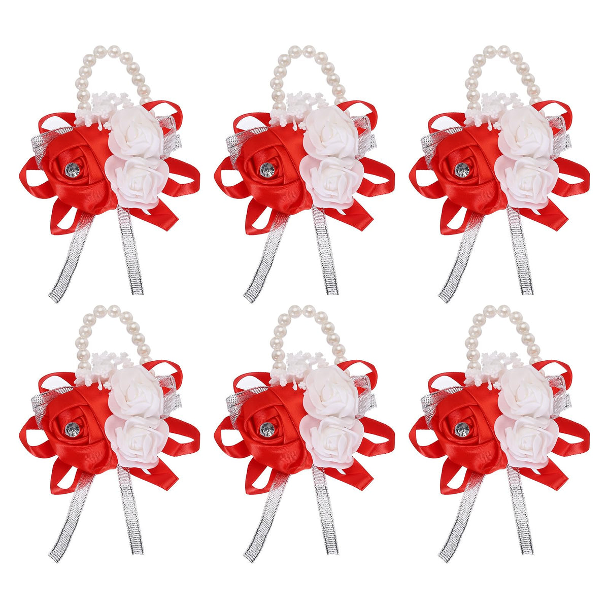 MECCANIXITY 12Pcs Wrist Corsage Artificial Flower Bracelets Rose Wrist Bride Groom Decorative for Wedding Ceremony Prom Party Anniversary Sky Blue