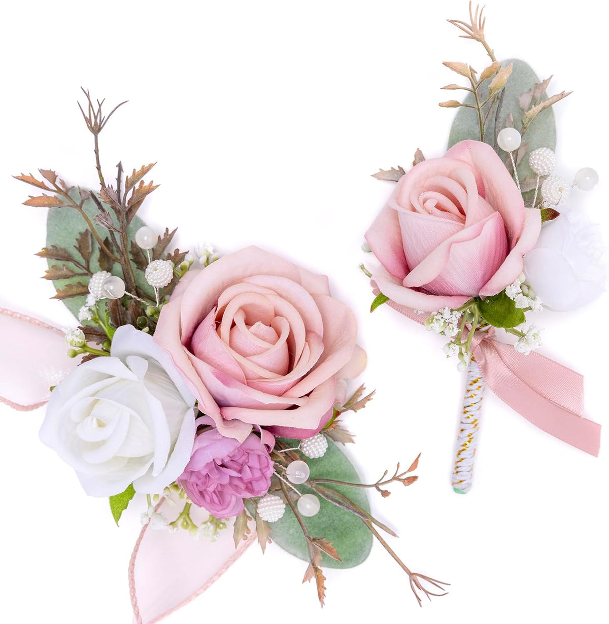 Fnize Pink Corsage and Boutonniere Set for Prom Homecoming Wedding Flower