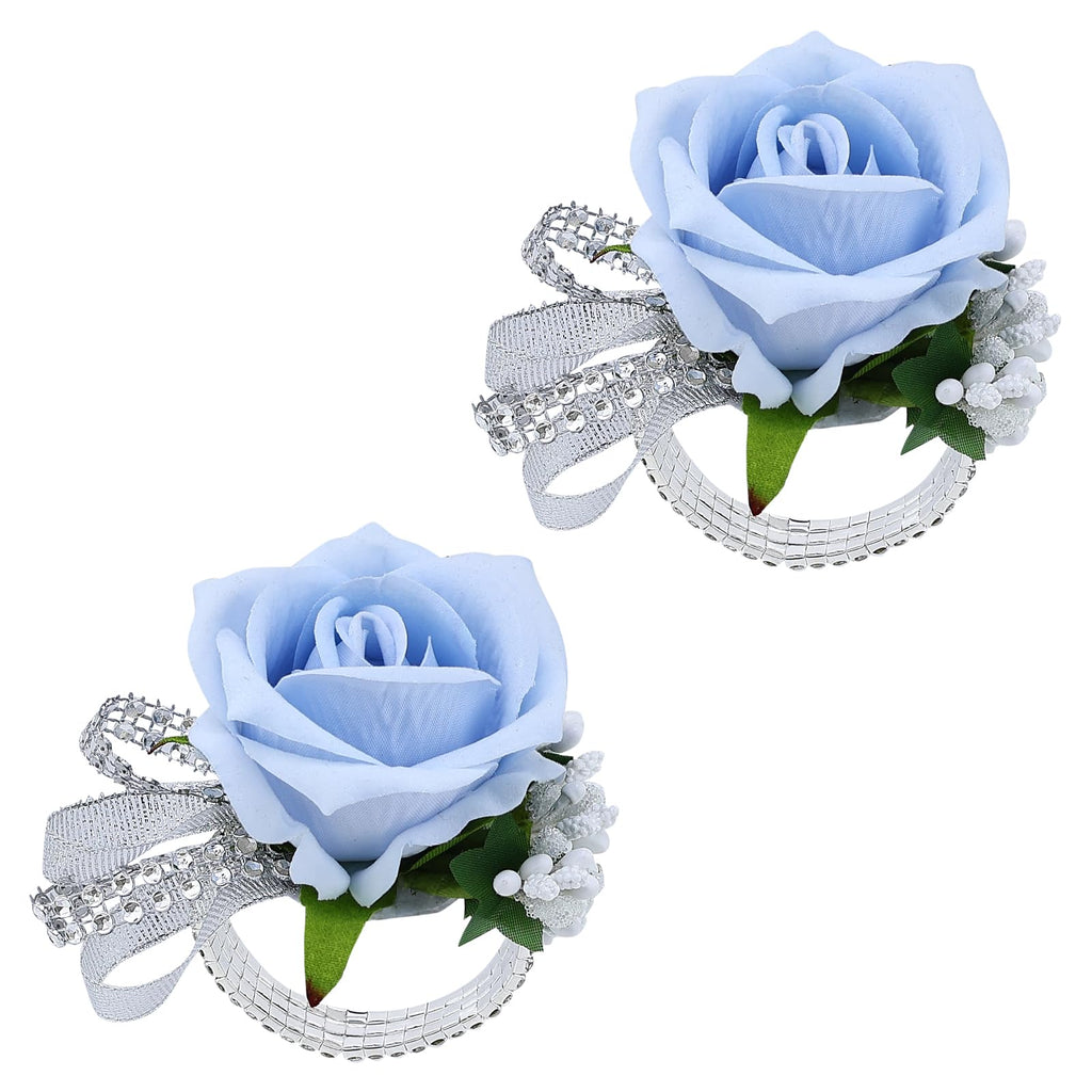 Set of 2 Wrist Corsage Wristlet for Wedding Prom Women Bride Bridesmaid Artificial Rose Flower Decorations Homecoming Anniversary Party (White)