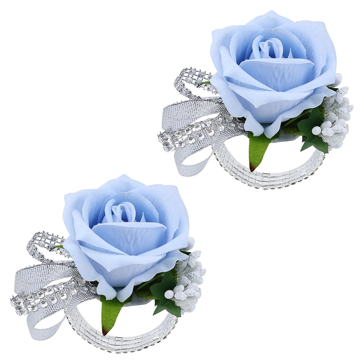 Set of 2 Wrist Corsage Wristlet for Wedding Prom Women Bride Bridesmaid Artificial Rose Flower Decorations Homecoming Anniversary Party (White)