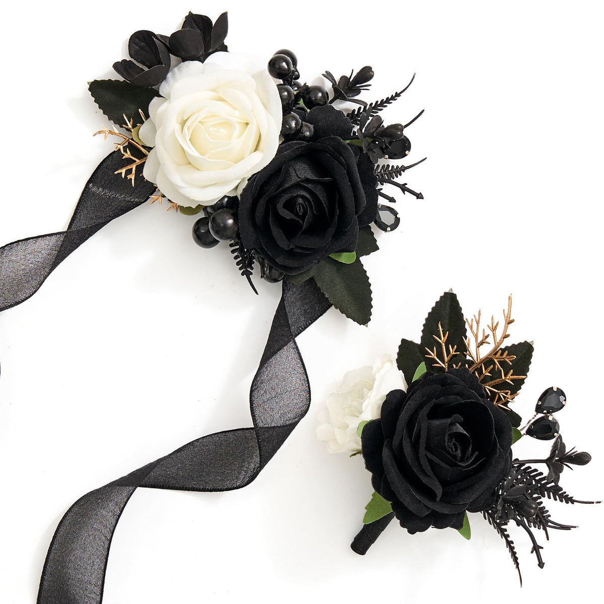 Alecono Burgundy Corsage and Boutonniere Set Red Black Rose Wristlet