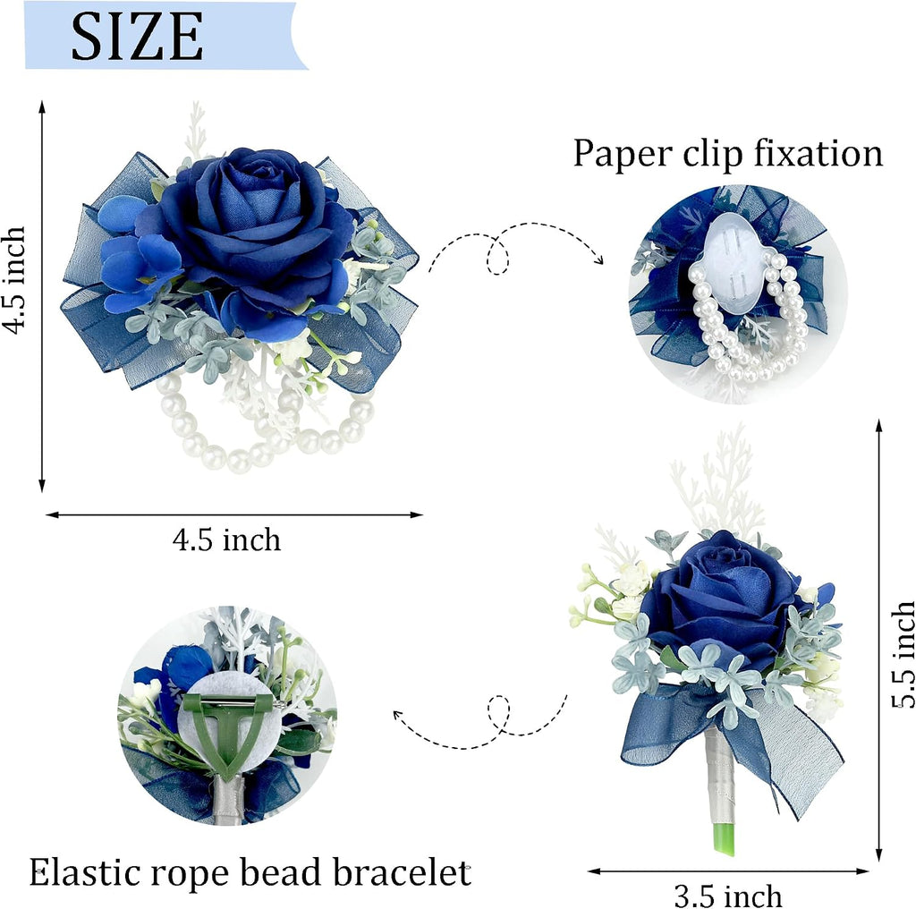 Blue Corsage and Boutonniere Set Double Pearl Bracelets