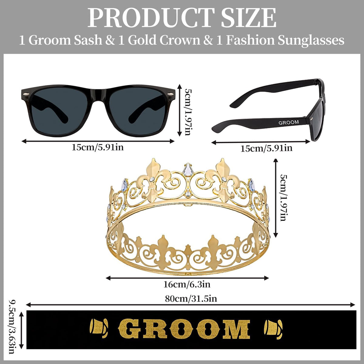 Bachelor Party Decorations Groom Crown Sash Sunglasses for Men Bachelor Party Favors Groom Gifts Wedding Decorations