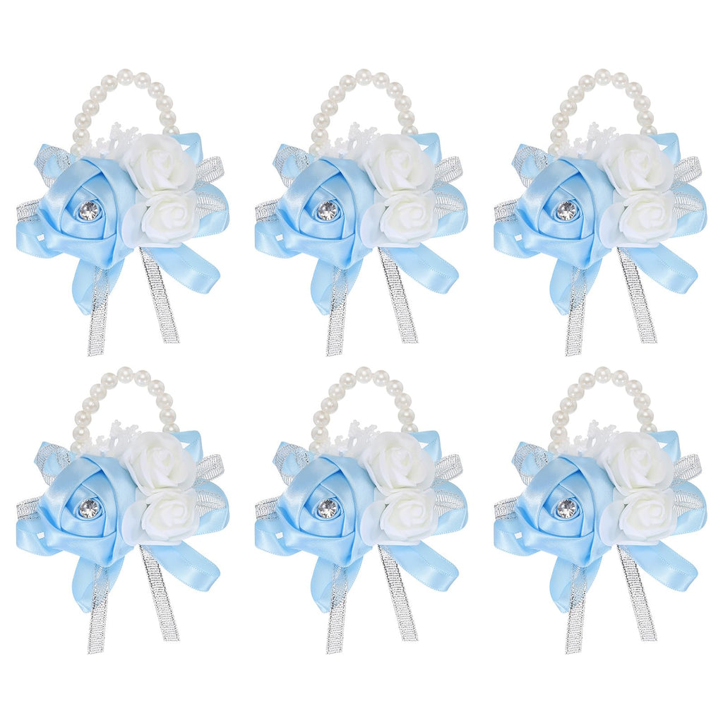 MECCANIXITY 12Pcs Wrist Corsage Artificial Flower Bracelets Rose Wrist Bride Groom Decorative for Wedding Ceremony Prom Party Anniversary Sky Blue