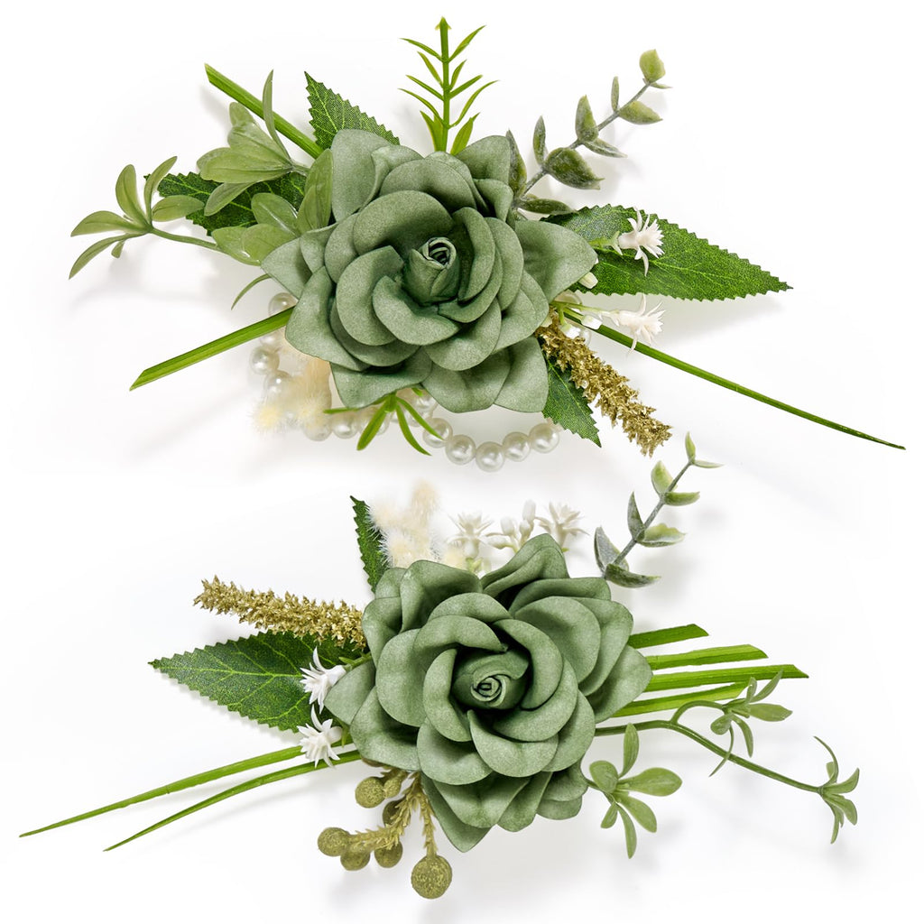 Serwalin 2Pcs Champagne Rose Boutonniere for Men Wedding Prom Party 6-7Inch