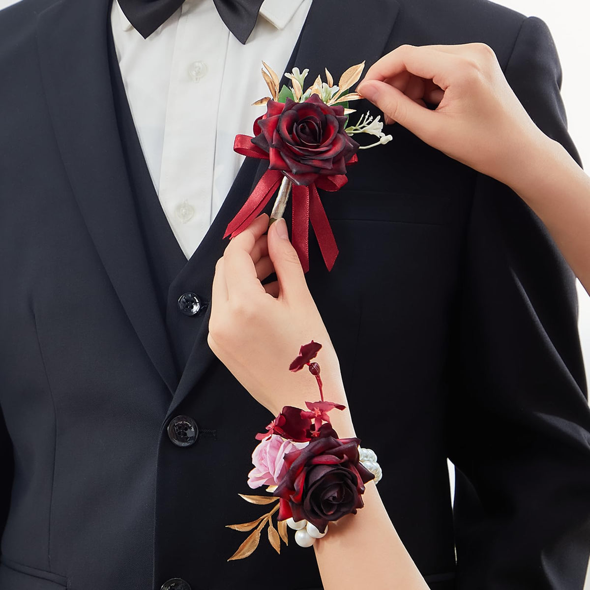 Serwalin 6 Pcs Champagne Rose Wrist Corsage Wristlet for Wedding Prom Party