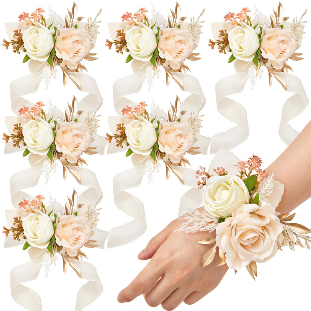 Serwalin 2Pcs Champagne Rose Boutonniere for Men Wedding Prom Party 6-7Inch