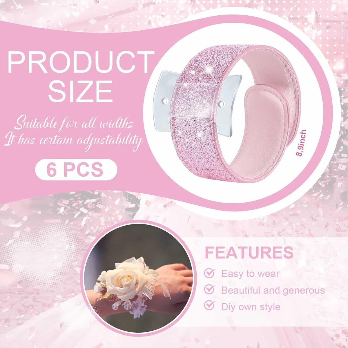 6 Pcs Slaplet Corsage Wristlet Bracelets Slap Bands