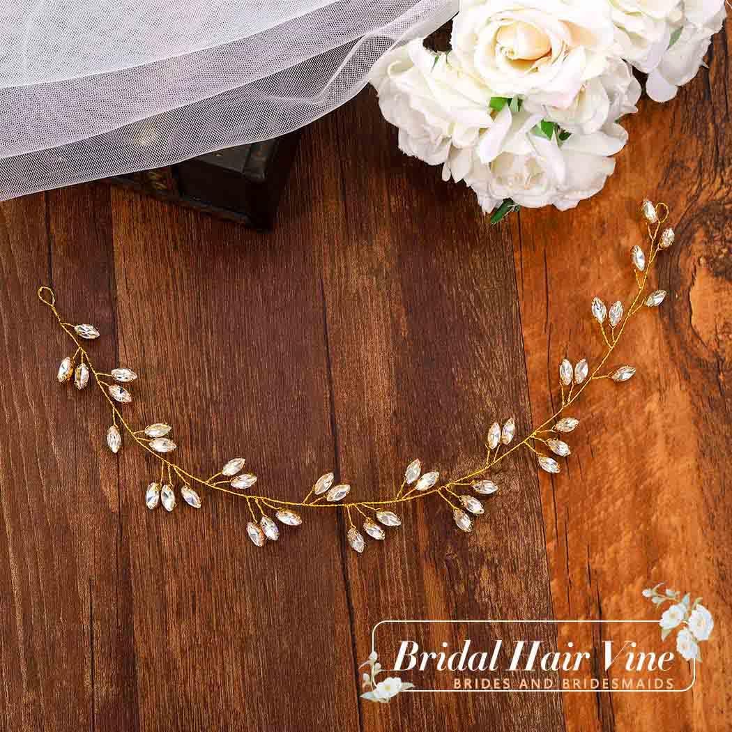 JAKAWIN Wedding Hair Vine Gold Bridal Hair Accessories Crystal Hair Piece
