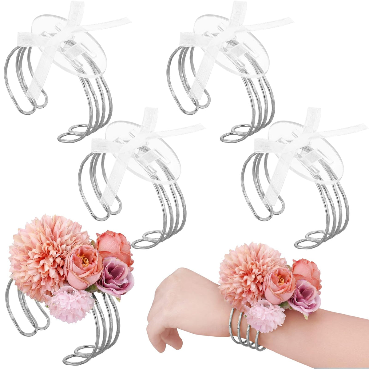 Hotop 4 Set Gold Hammered Wrist Corsage Bracelets Stackable Cuff
