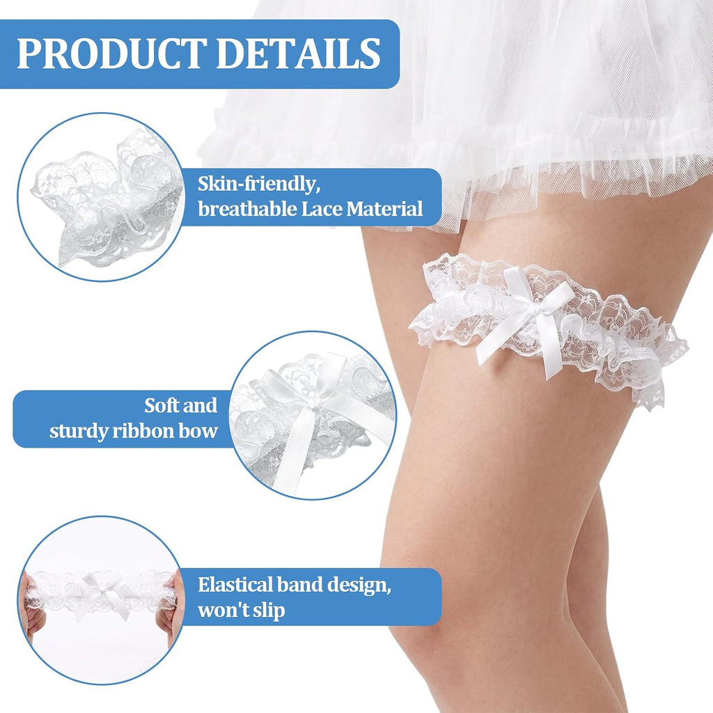 Wedding Garters for Bride, Bridal Garter with Lace and Satin Bow for Women Wedding Accessories