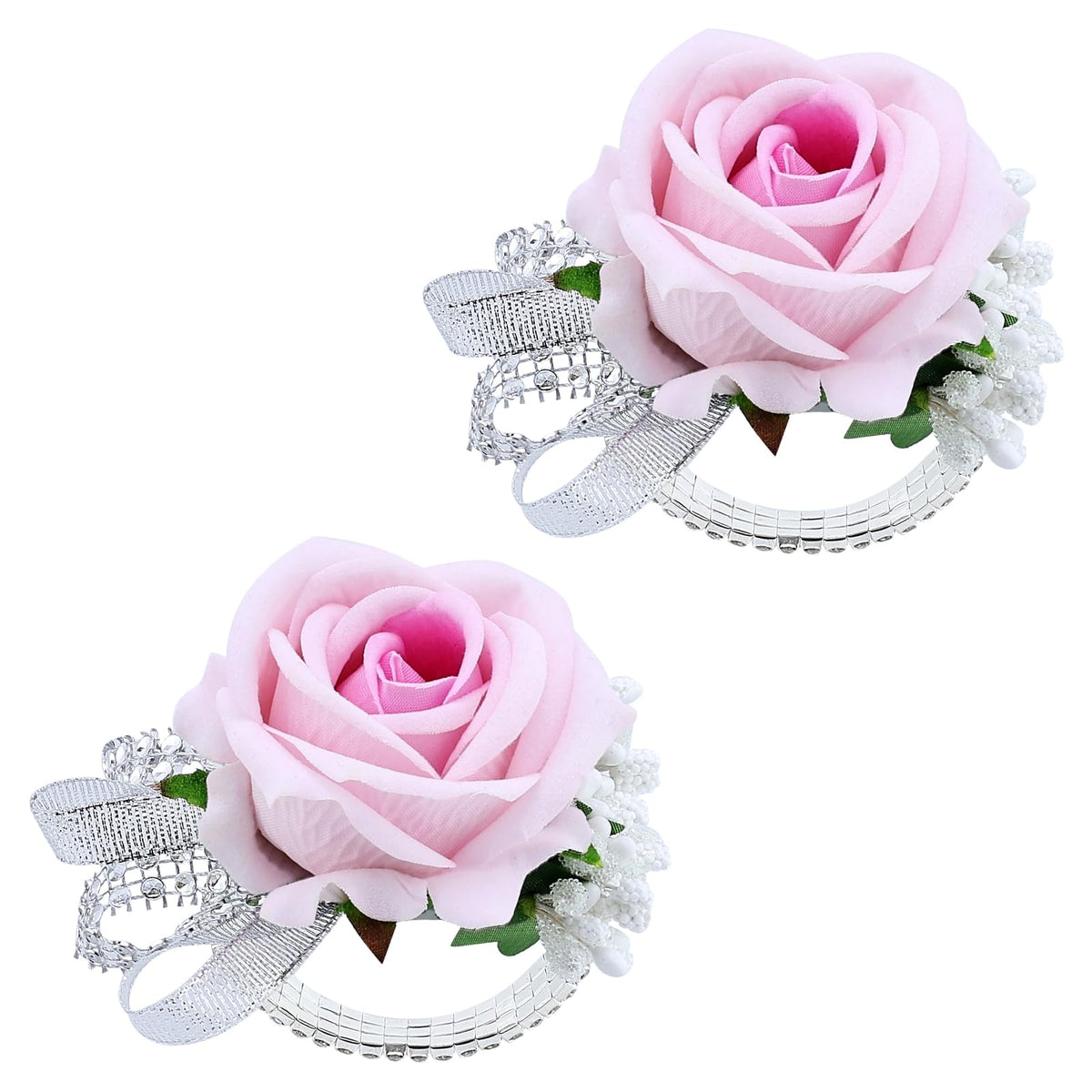 Set of 2 Wrist Corsage Wristlet for Wedding Prom Women Bride Bridesmaid Artificial Rose Flower Decorations Homecoming Anniversary Party (White)