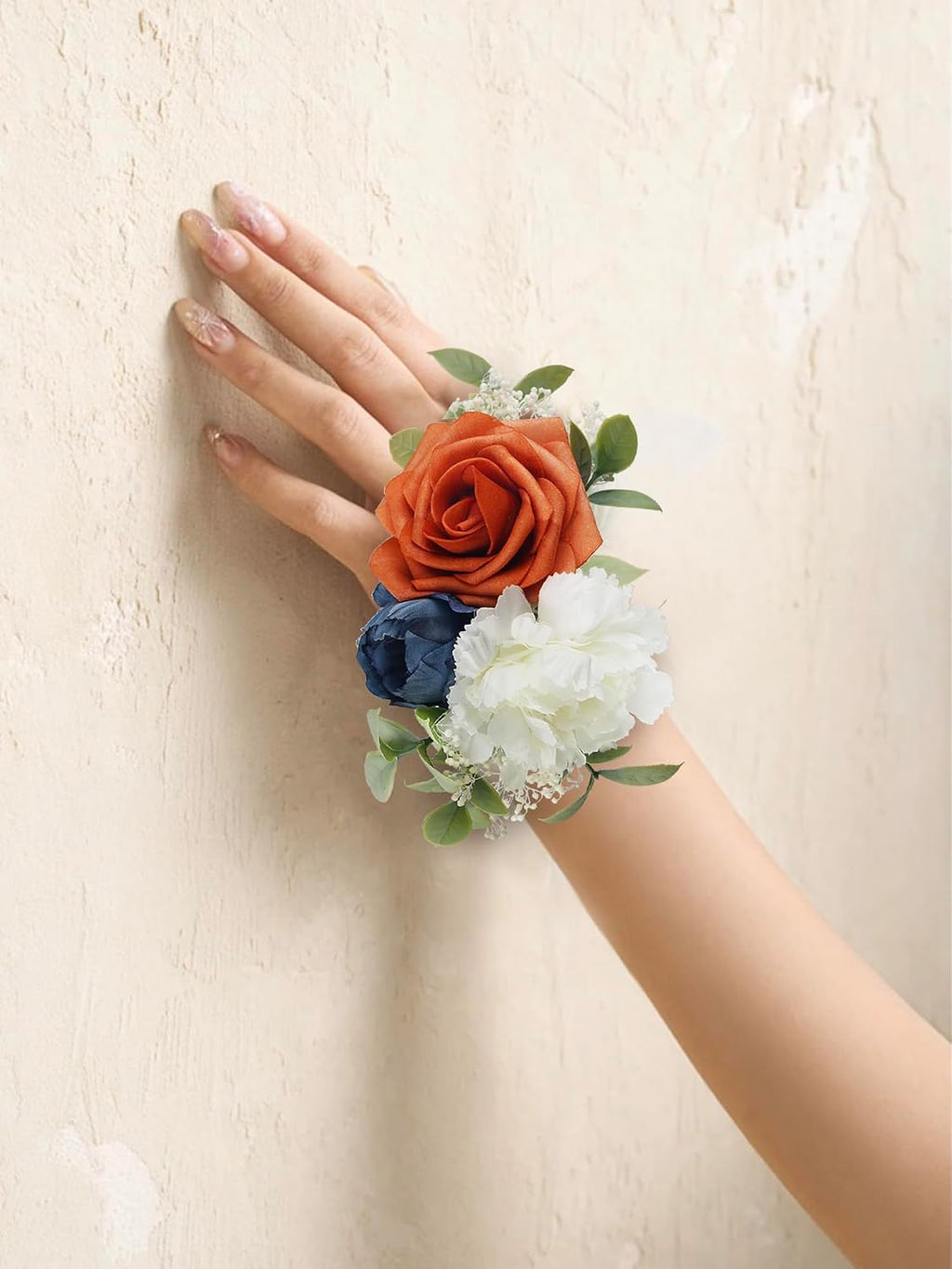 Rinlong 2Pcs Navy Terracotta Wrist Corsage for Wedding, Prom, Homecoming