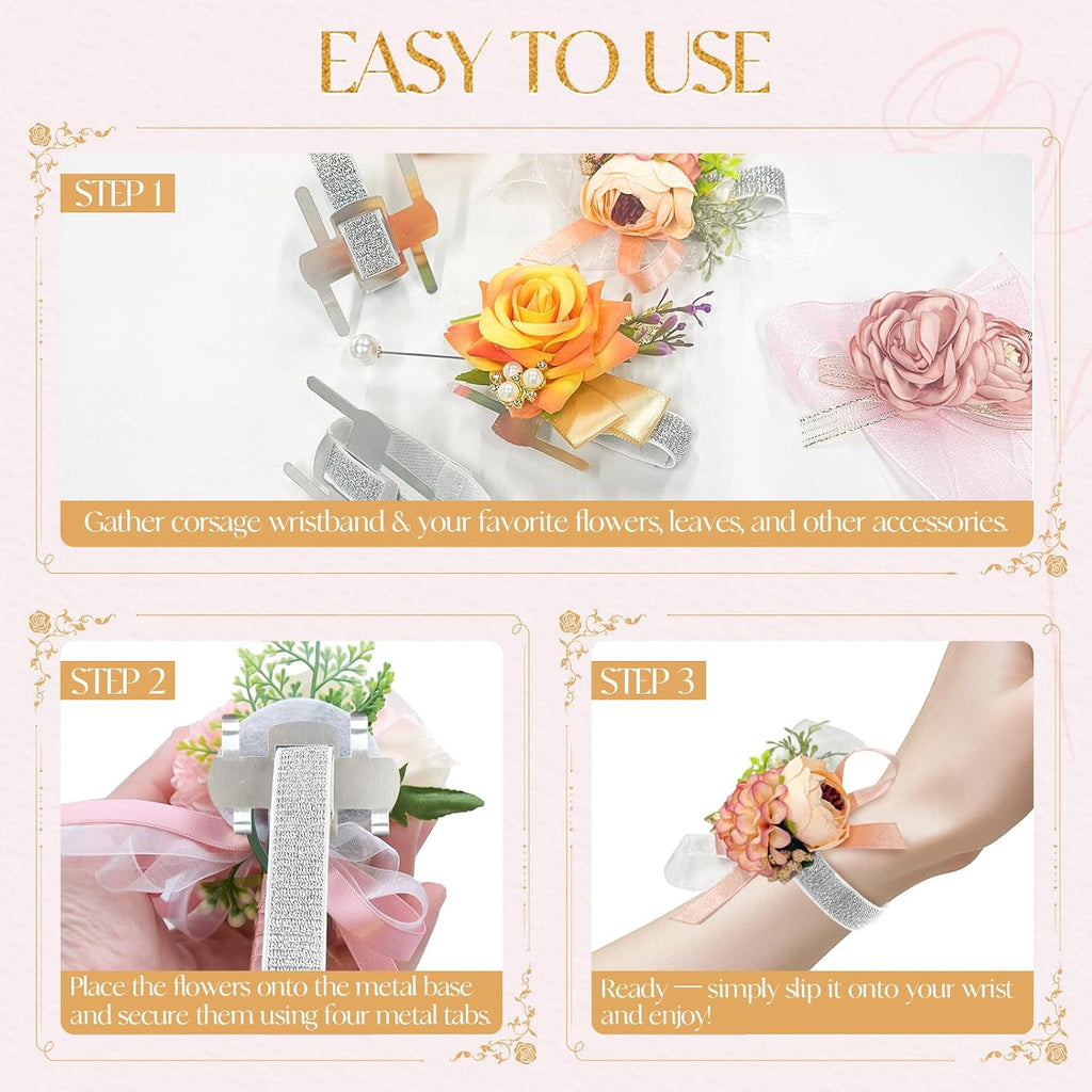 HIONXMGA Corsage Wristlet Band 16 Pcs Silver Wrist Corsage Bracelets Bands