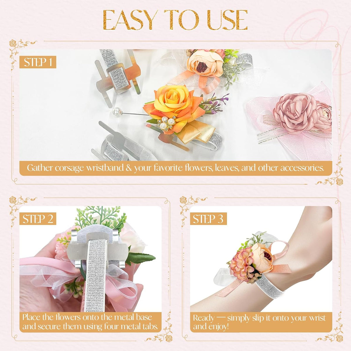 HIONXMGA Corsage Wristlet Band 16 Pcs Silver Wrist Corsage Bracelets Bands
