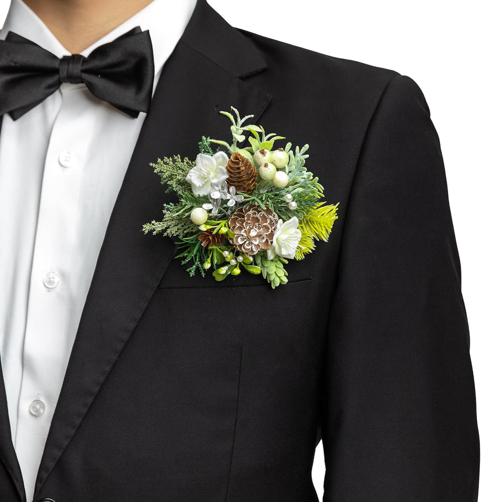TINGE TIME Luxury Groom Boutonniere for Wedding, 1 PCS Pocket Boutonniere for Men Wedding, Prom, Homecoming, Anniversary, Graduation, Christmas Dinner (Terracotta)