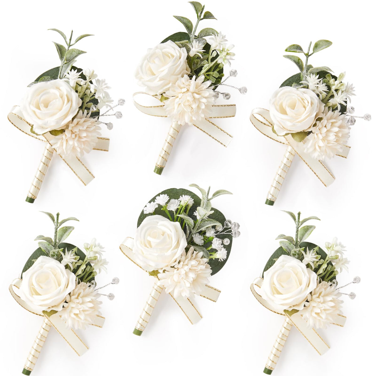 Serwalin 6 Pcs White Rose Wrist Corsage Wristlet for Wedding Prom Party