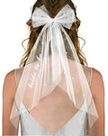 Bachelorette Veil for Bride to Be Short Pearl Bow Hair Veil with Embroidered Script 2-Tier Tulle Bridal Shower Accessory