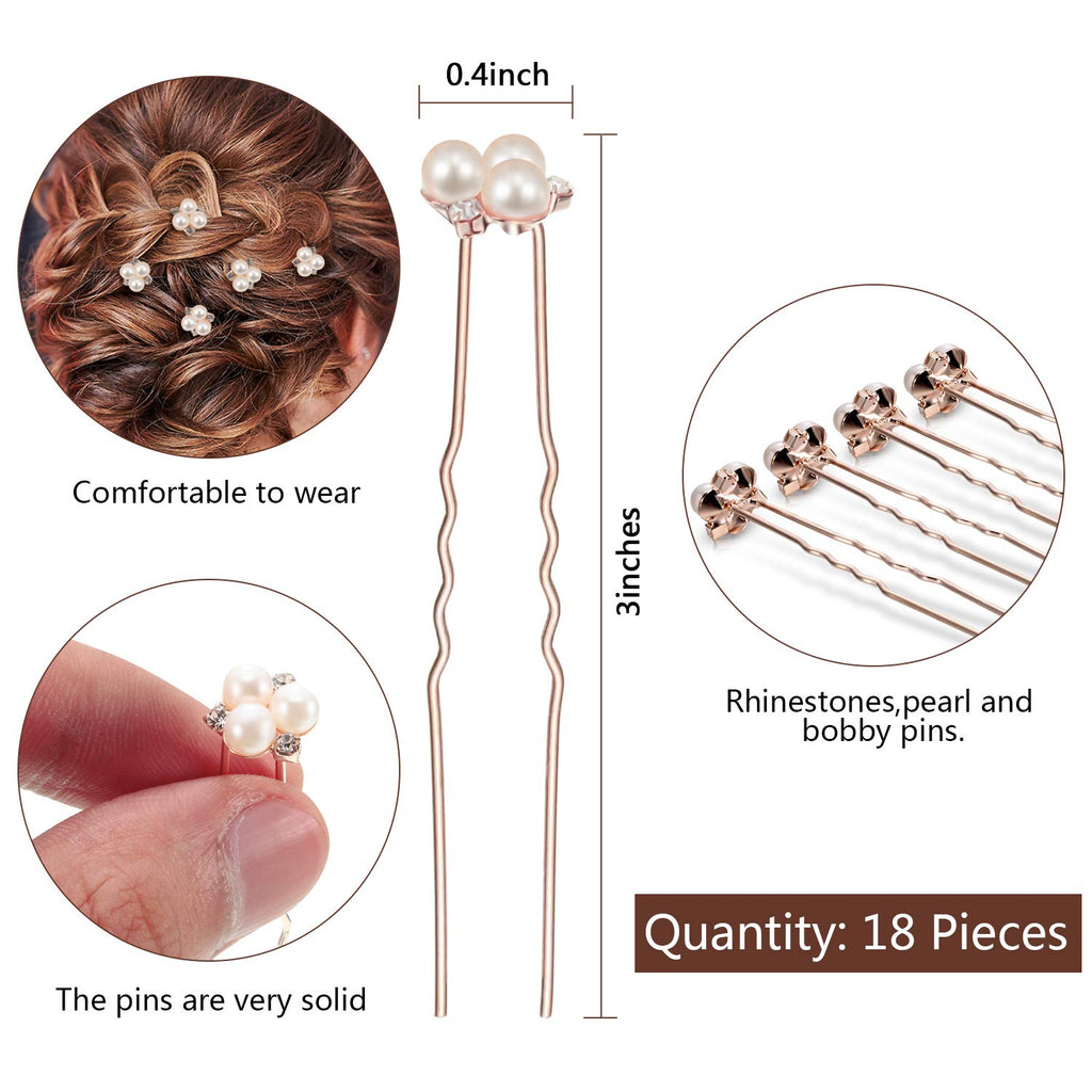 WILLBOND 18 Pcs Pearl Hair Pins Wedding Brides Hair Accessorie,Rose Gold