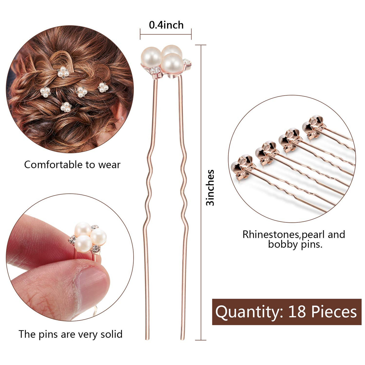 WILLBOND 18 Pcs Pearl Hair Pins Wedding Brides Hair Accessorie,Rose Gold