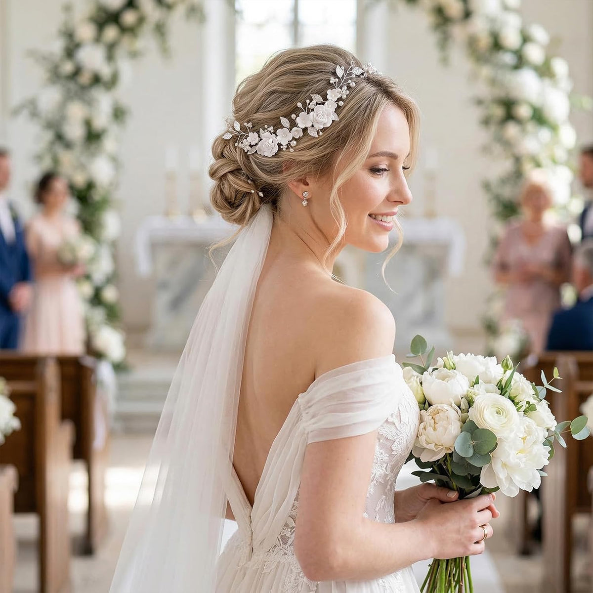Bridal Wedding Hair Vine with Pearls Flowers Leaf Bridal Headpiece