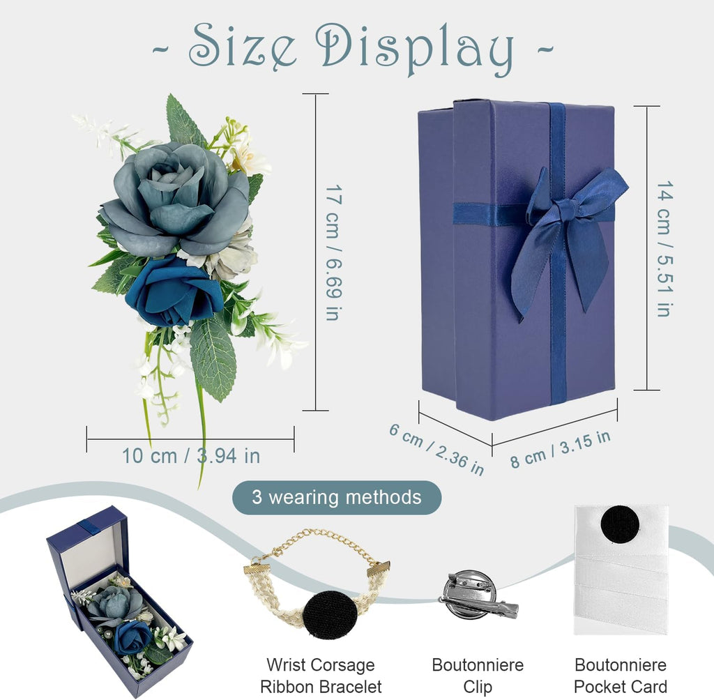 Blue Rose Boutonniere for Men - Single Pocket Pin, 6.7"x4"