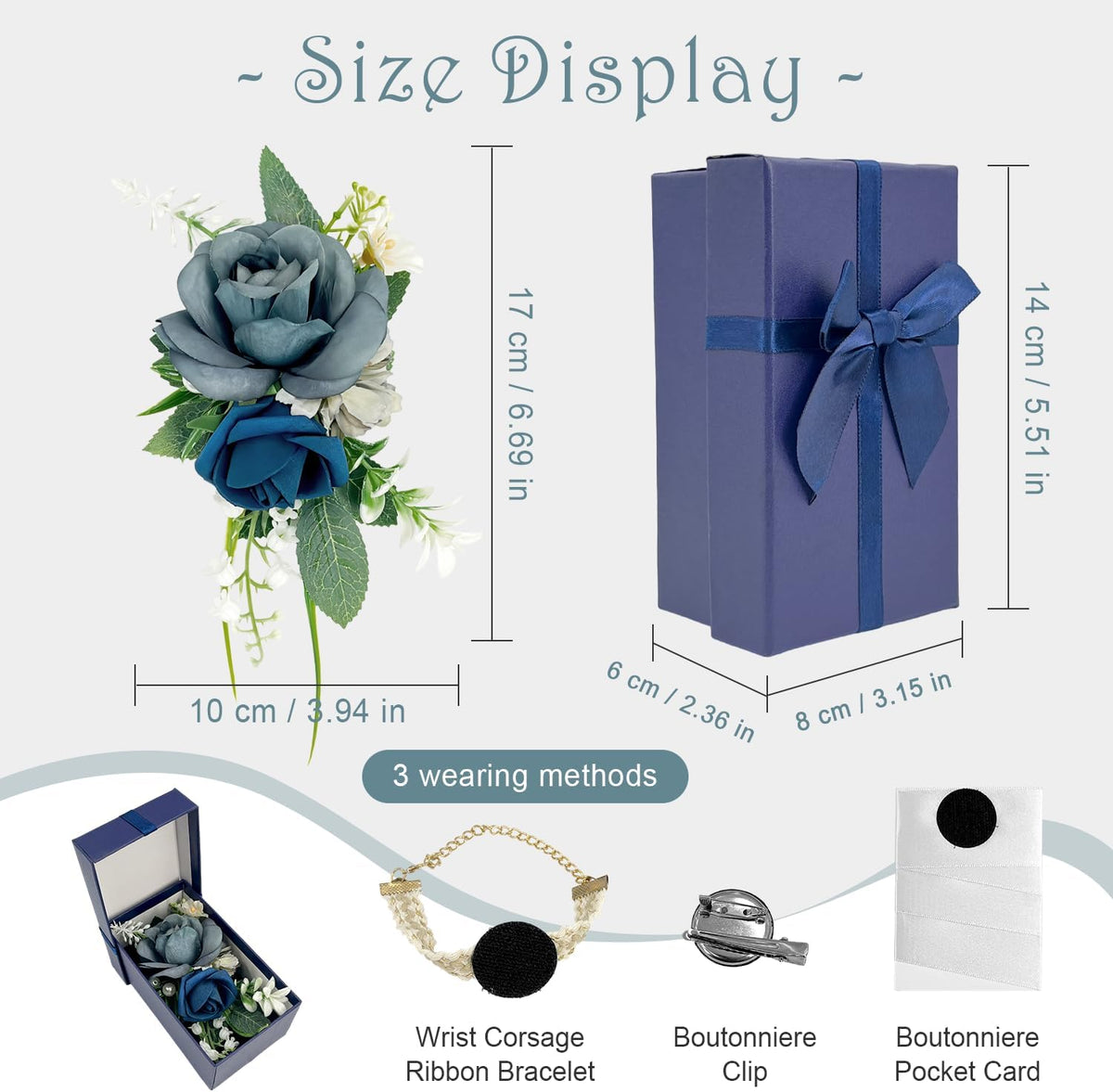 Blue Rose Boutonniere for Men - Single Pocket Pin, 6.7"x4"