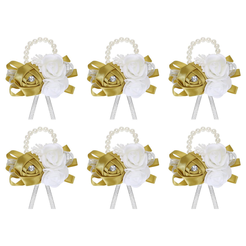 MECCANIXITY 12Pcs Wrist Corsage Artificial Flower Bracelets Rose Wrist Bride Groom Decorative for Wedding Ceremony Prom Party Anniversary Sky Blue