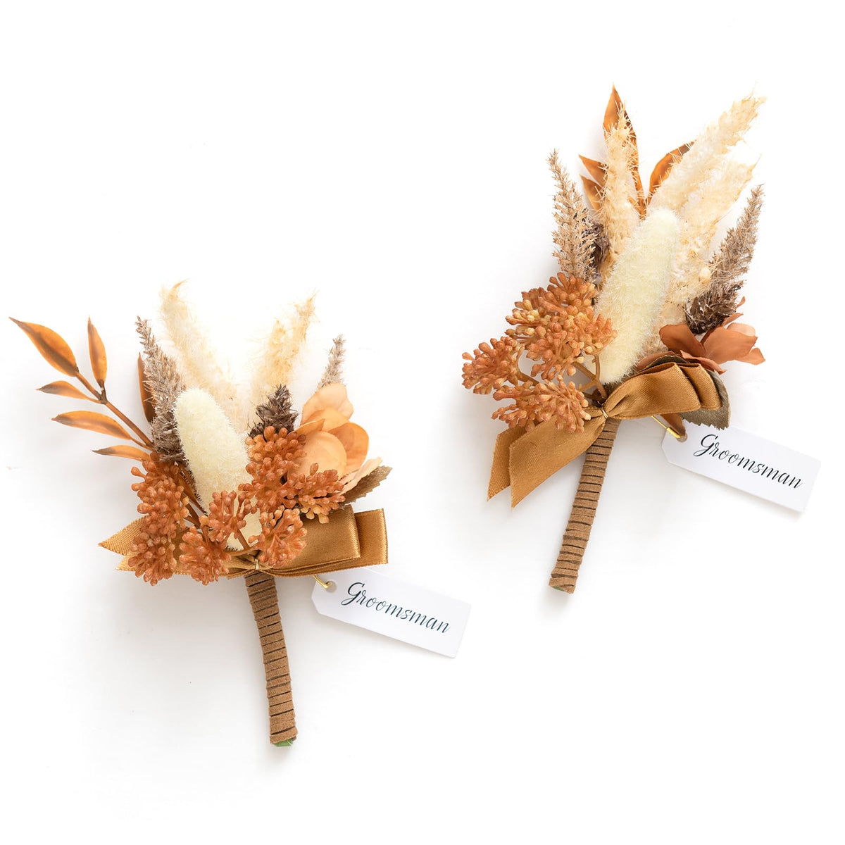 Ling's moment Boutonniere for Men, 2pcs, White Ivory