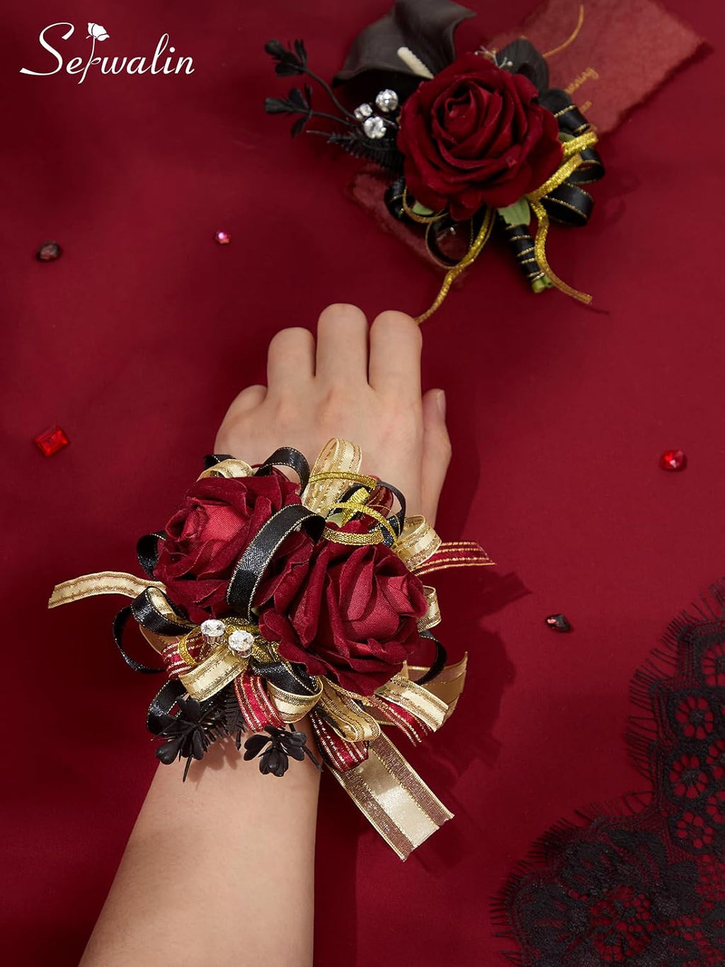 Serwalin Burgundy Corsage and Boutonniere Set for Wedding Prom Homecoming