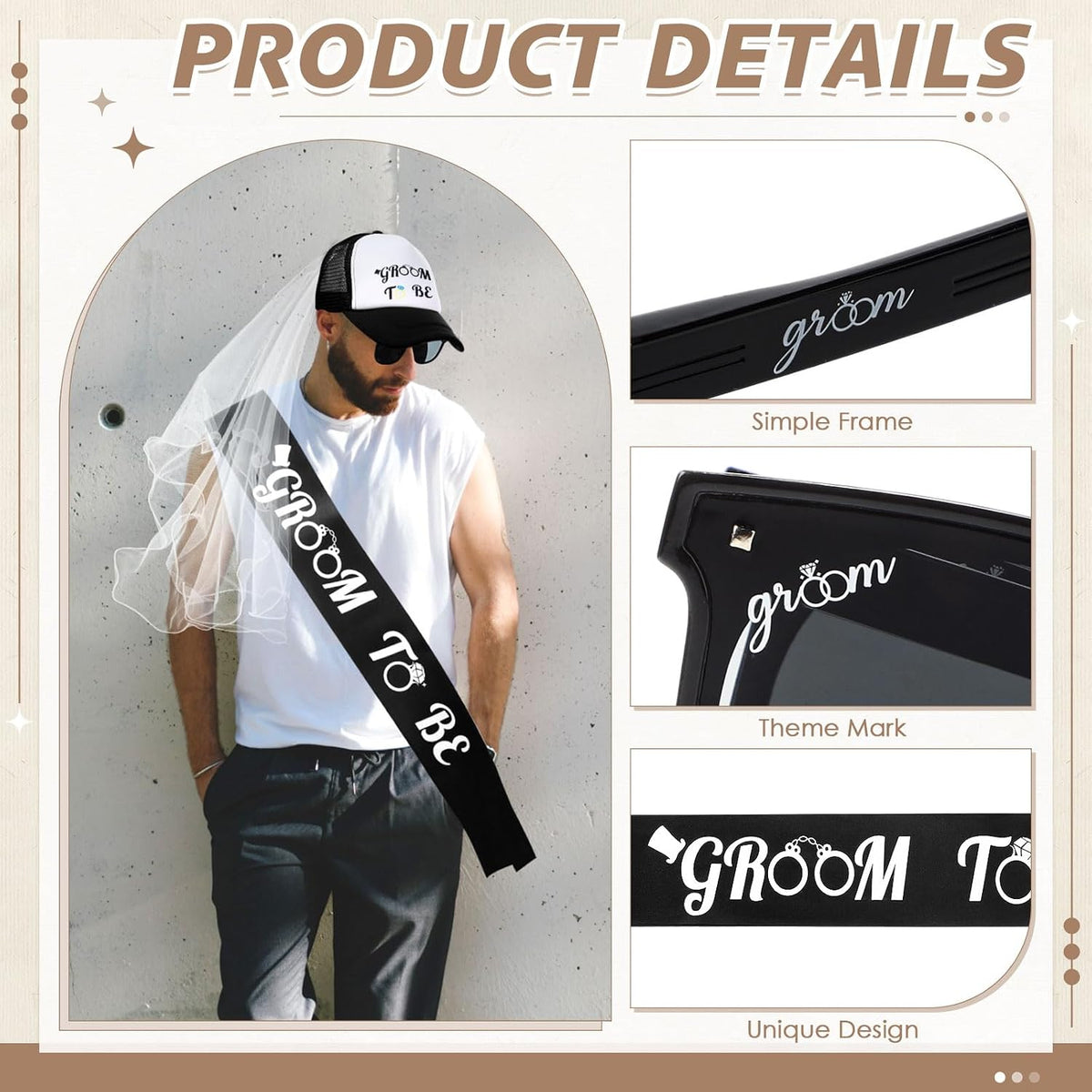 JaGely 4 Pcs Groom to Be Sash Hat Bachelor Party Accessory