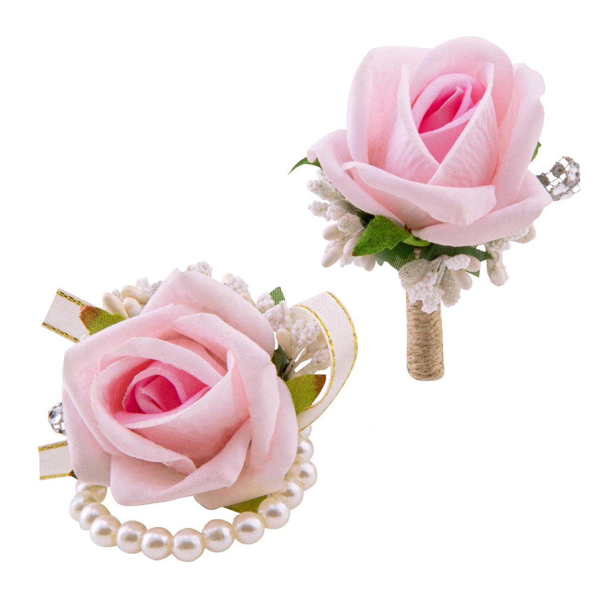 SITUMEIZI 2Pcs Red Rose Wrist Corsage and Boutonniere Set for Prom Decor