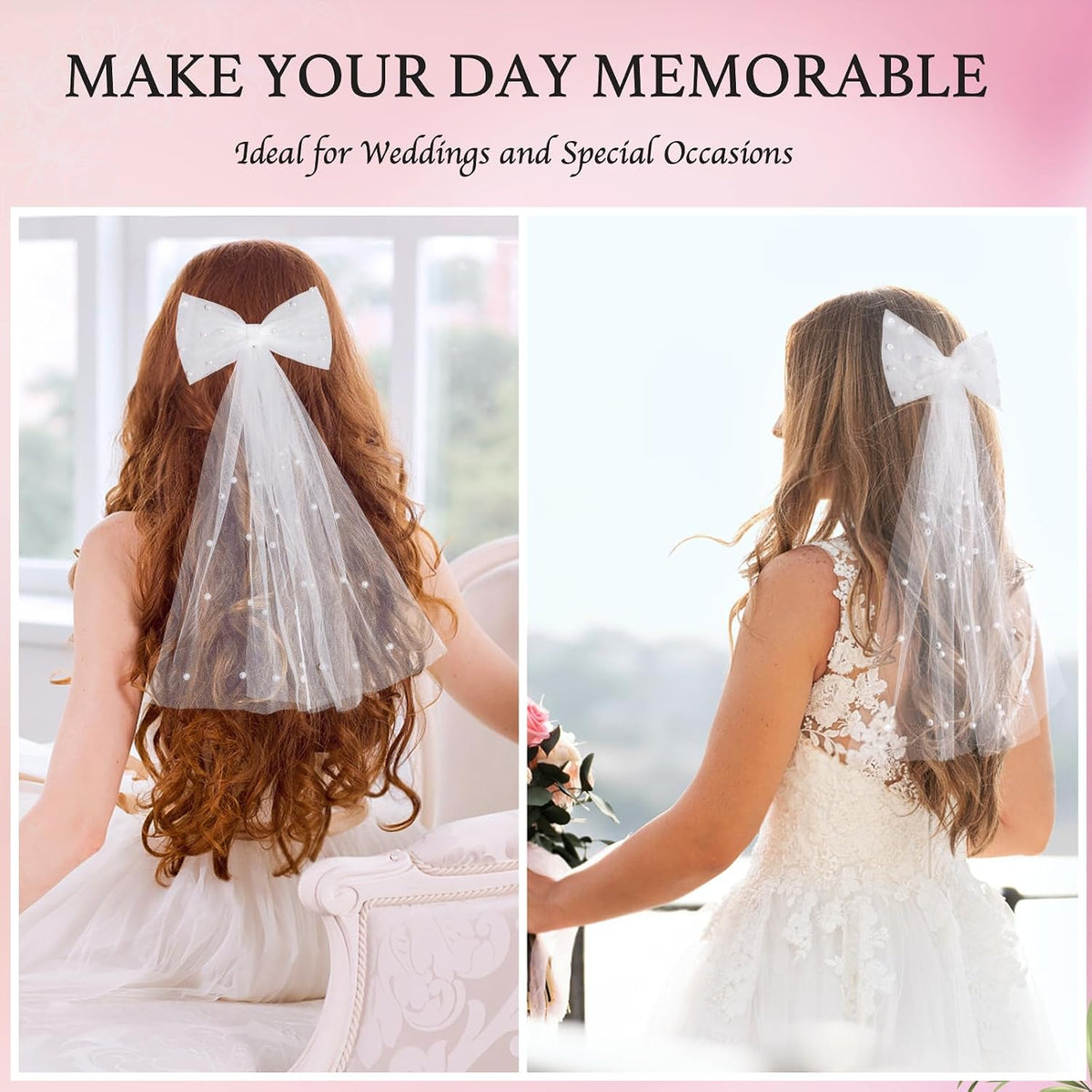 Bridal Veil Hair Clip with Pearls, Bow Hair Veil for Bachelorette Party, Wedding Accessory for Women