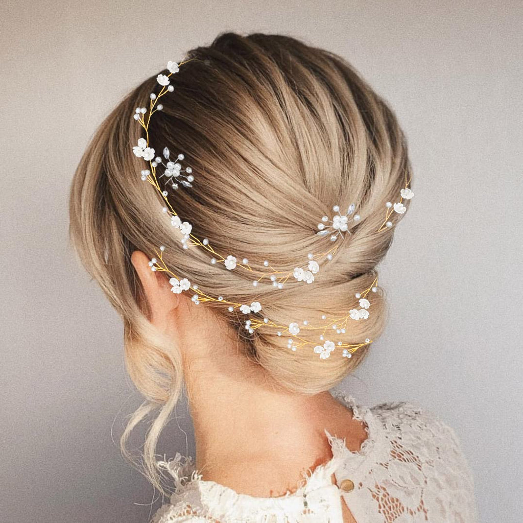 Bridal Wedding Hair Vine,Extra Long Pearl and Crystal Beads Bride Head Piece,Silver Hair Accessories for Women and Girls (Silver)
