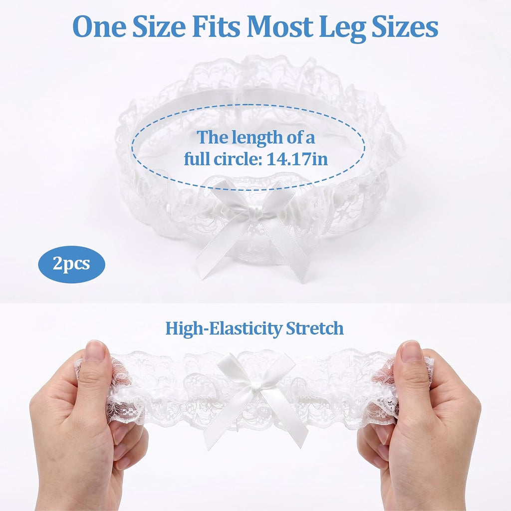 Wedding Garters for Bride, Bridal Garter with Lace and Satin Bow for Women Wedding Accessories